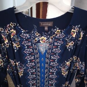 Casual navy blue dress, A line dress, knee length, floral print